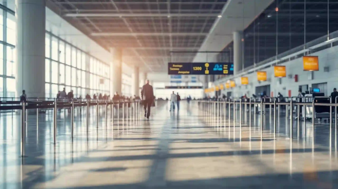 Baby in Brazil — Brazil PR 2025: airport immigration hall, natural light, photorealistic.