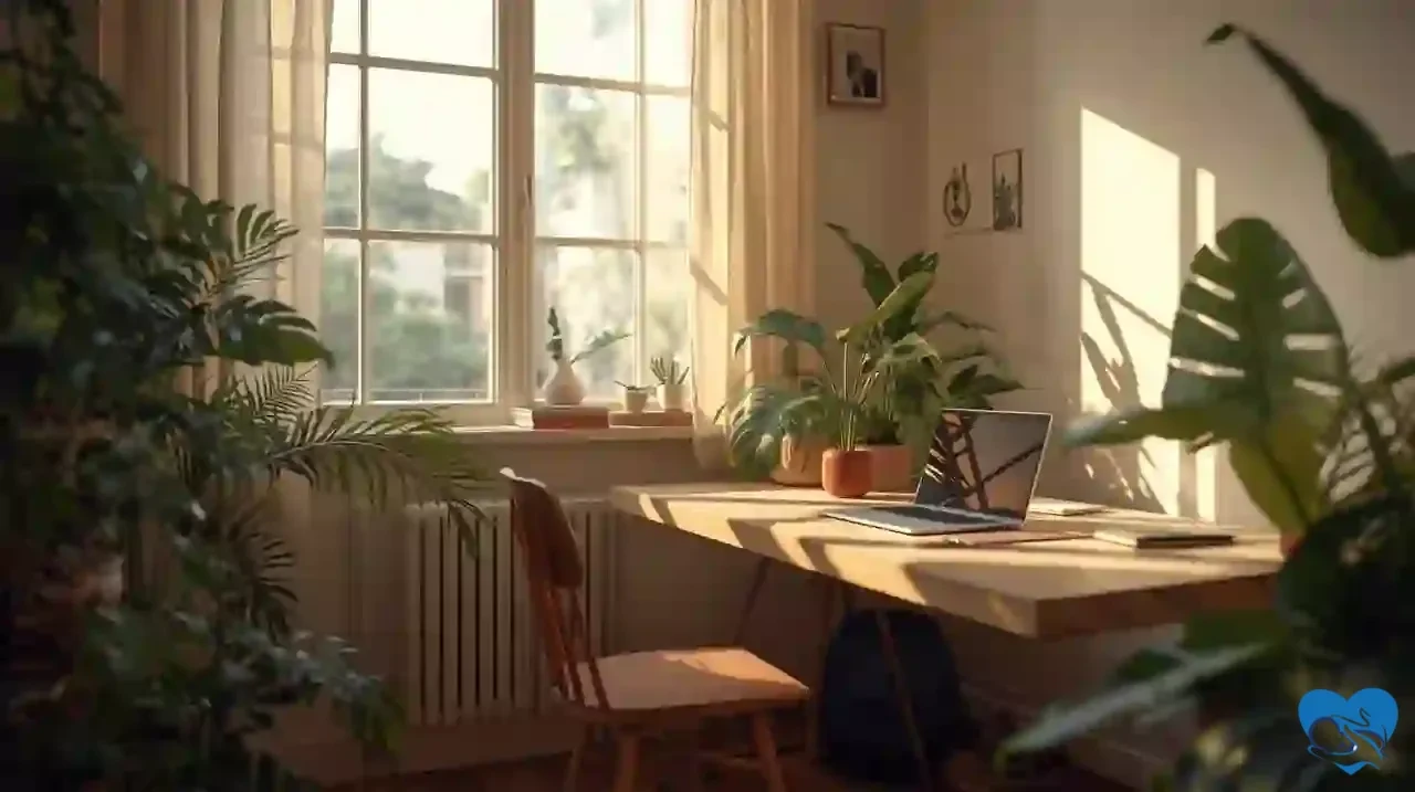 Home office in a Brazilian apartment with tropical plants